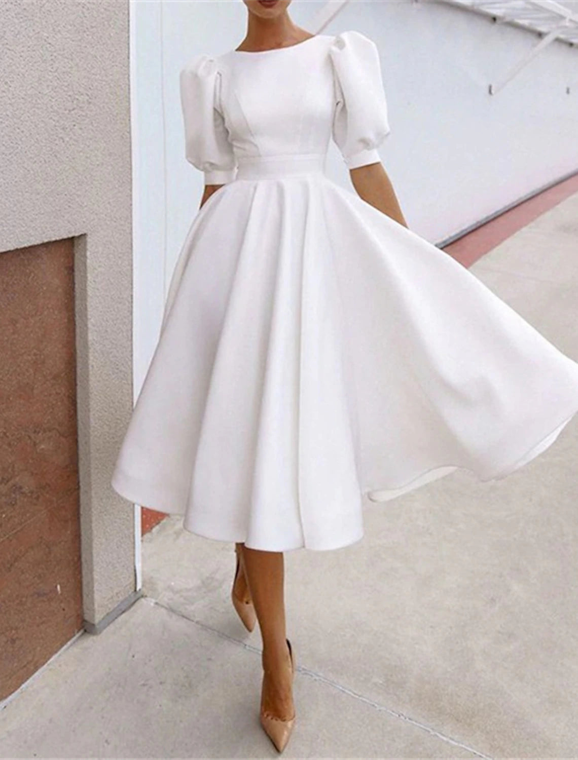 Wholesale Women's Party Dress Casual Dress Swing Dress Midi Dress Black White Pink Short Sleeve Pure Color Backless Summer Spring Crew Neck Party Party Birthday Spring Dress